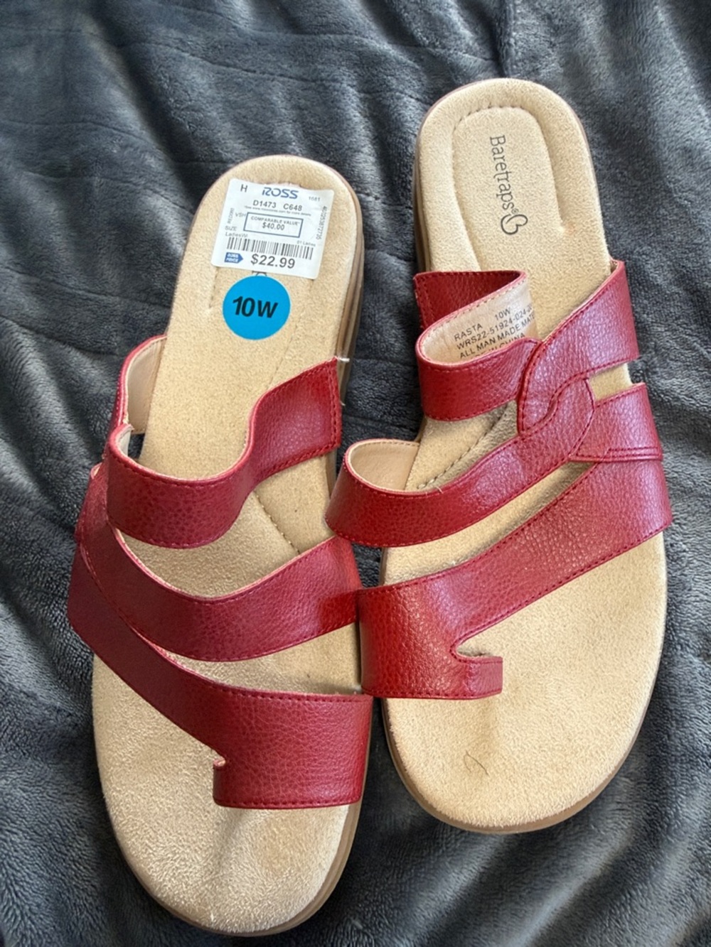 BareTraps Red Multi-Strap Casual Slide Sandals